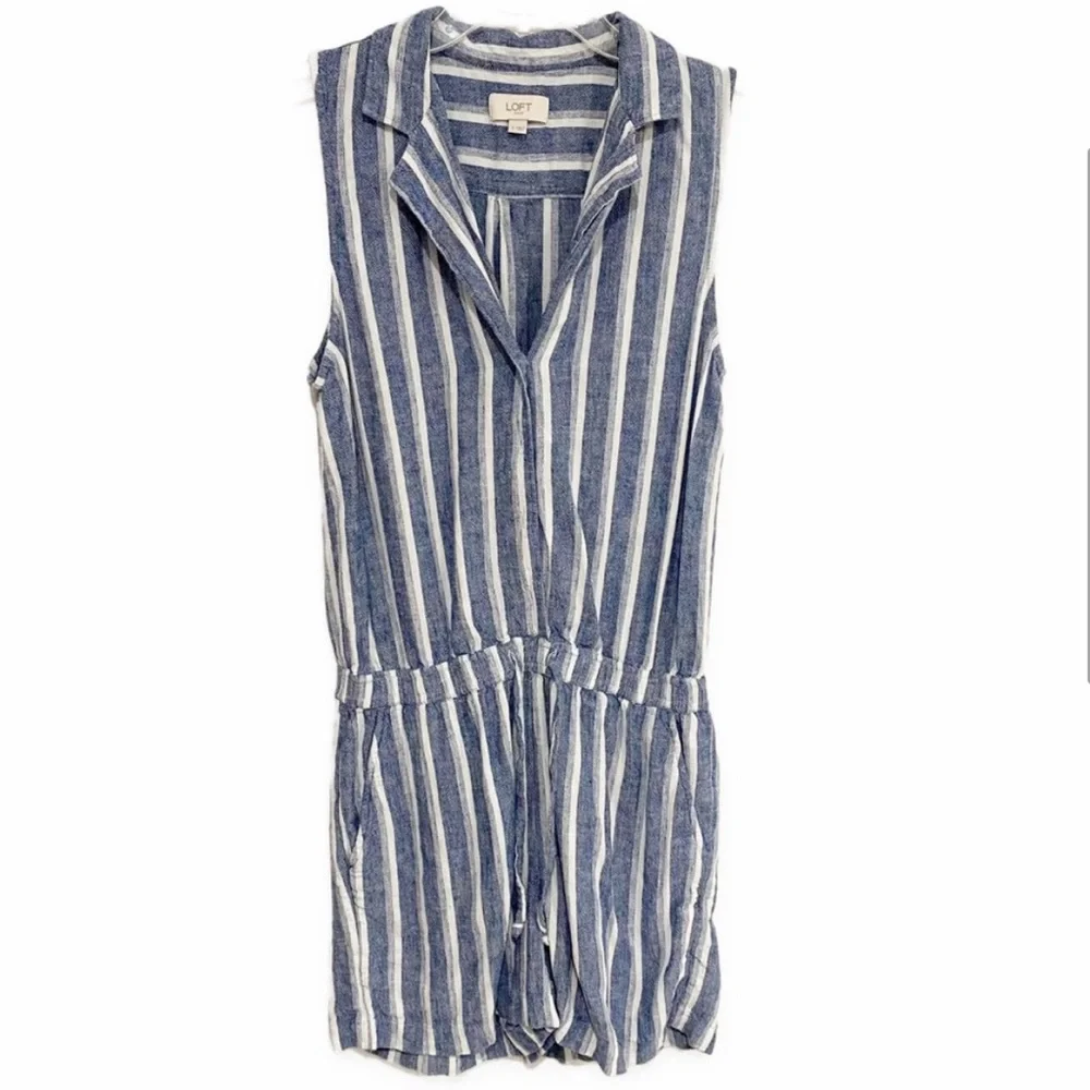 LOFT | Striped Button Sleeveless Romper
Linen Blue White - Picture 3 of 6